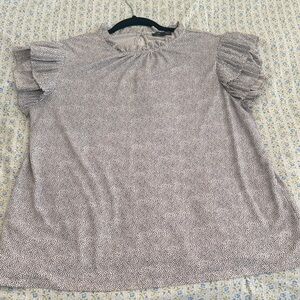 Adrianna Papell Cream and Black Dotted Ruffle Sleeve Blouse